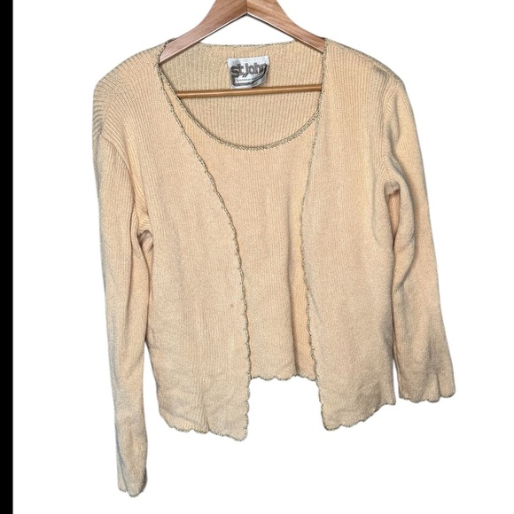 ST. JOHN Vintage 70s Santana Knit Gold Trimmed Cardigan Sweater Tank Set - Picture 2 of 15